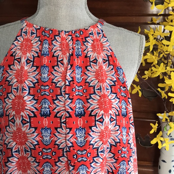 Nanette Lepore Dresses & Skirts - Nanette Lepore Red-Orange Blue Halter Dress Size 10